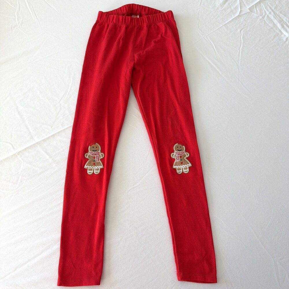 Gymboree Girls Sz 10 Christmas Leggings Red Gingerbread Embroidered